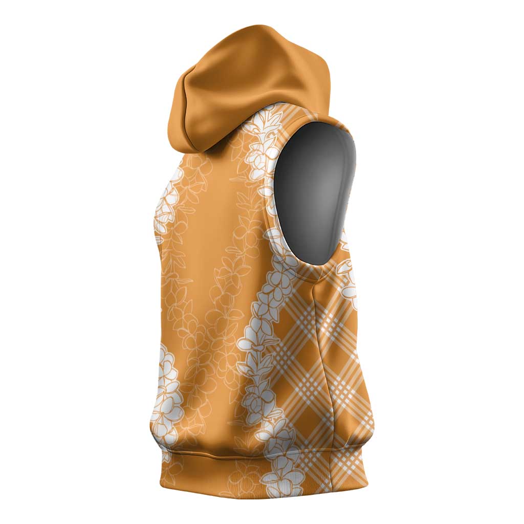 Hawaii Aloha Plumeria Lei Orange Palaka Sleeveless Hoodie LT7 - Polynesian Pride