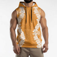 Hawaii Aloha Plumeria Lei Orange Palaka Sleeveless Hoodie LT7 - Polynesian Pride