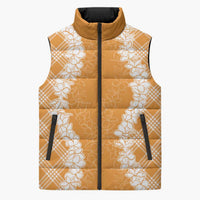 Hawaii Aloha Plumeria Lei Orange Palaka Sleeveless Puffer Jacket LT7 Unisex Orange - Polynesian Pride