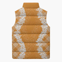 Hawaii Aloha Plumeria Lei Orange Palaka Sleeveless Puffer Jacket LT7 - Polynesian Pride