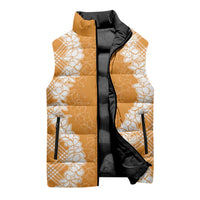 Hawaii Aloha Plumeria Lei Orange Palaka Sleeveless Puffer Jacket LT7 - Polynesian Pride