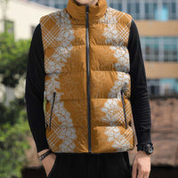Hawaii Aloha Plumeria Lei Orange Palaka Sleeveless Puffer Jacket LT7 - Polynesian Pride