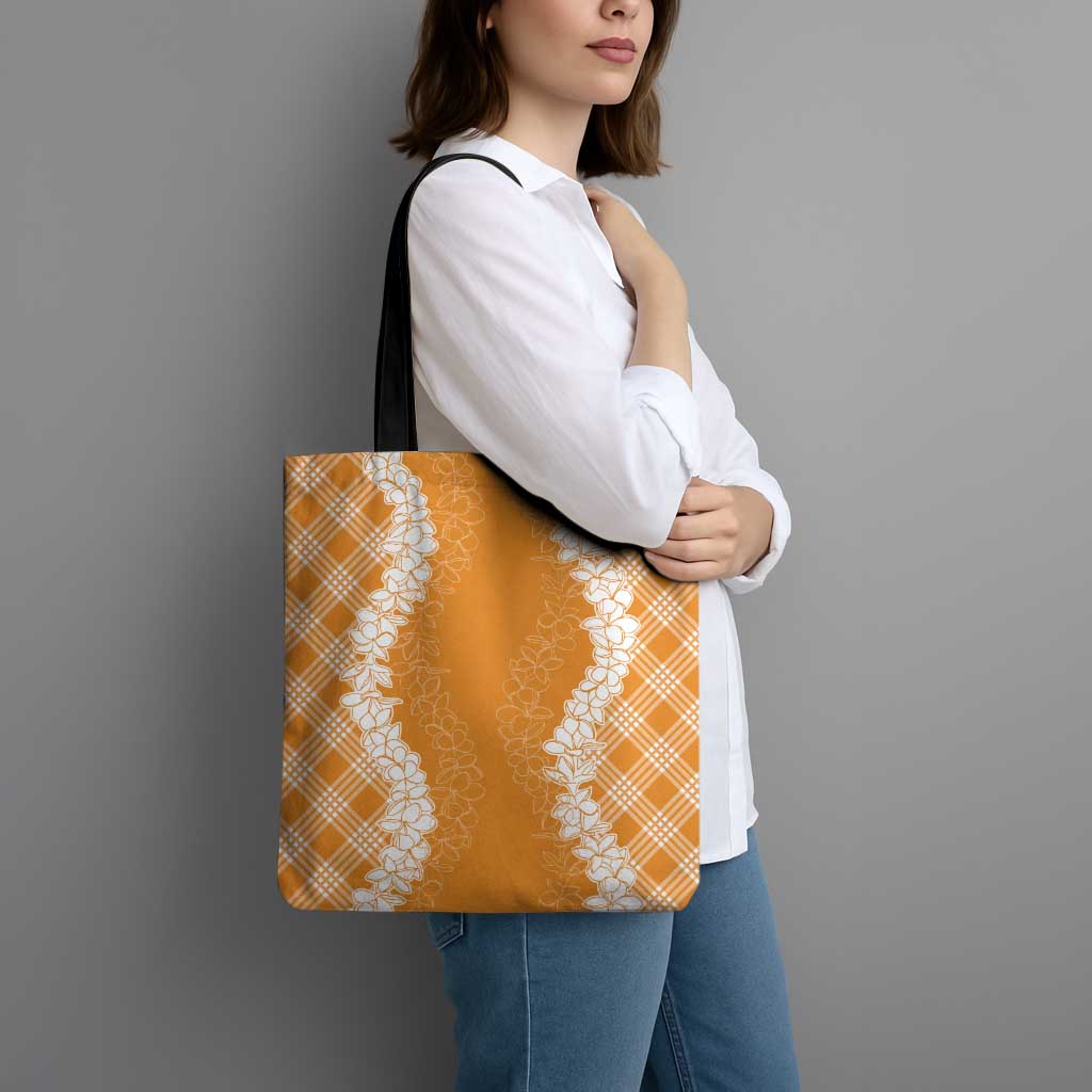 Hawaii Aloha Plumeria Lei Orange Palaka Tote Bag - Polynesian Pride