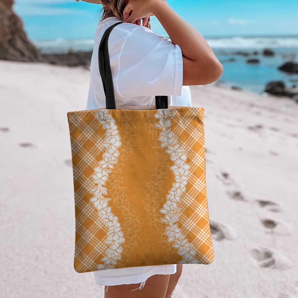Hawaii Aloha Plumeria Lei Orange Palaka Tote Bag - Polynesian Pride