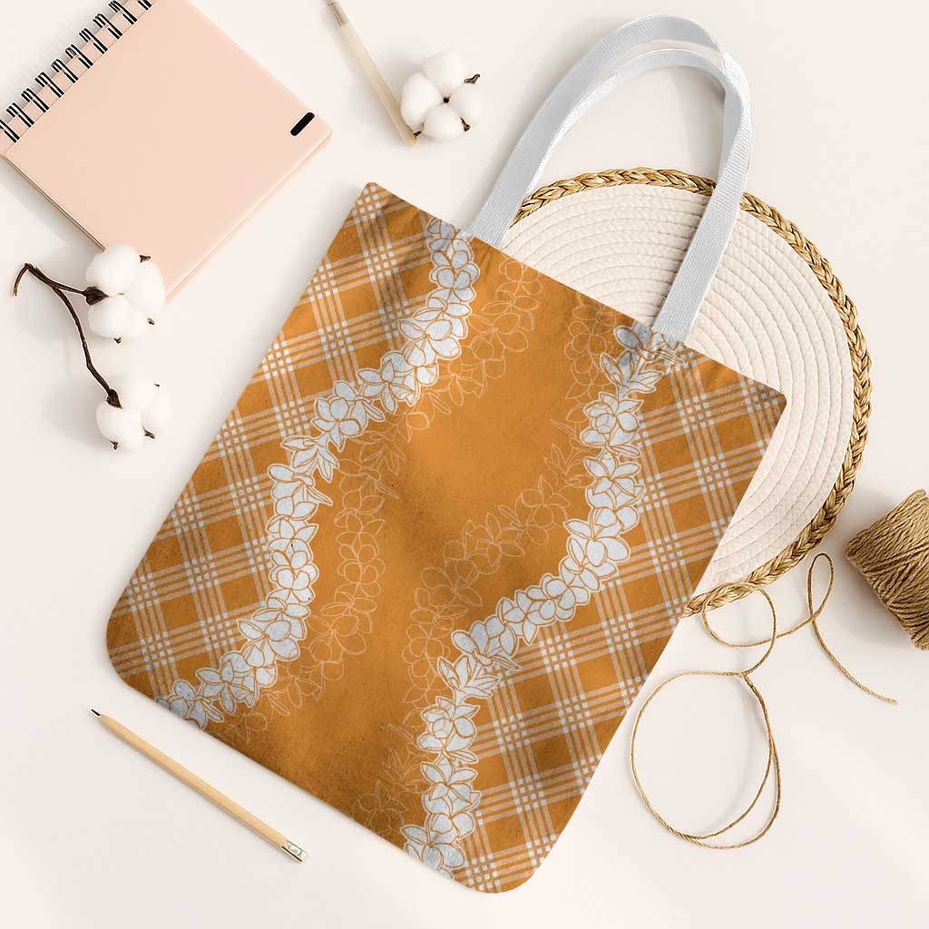 Hawaii Aloha Plumeria Lei Orange Palaka Tote Bag - Polynesian Pride
