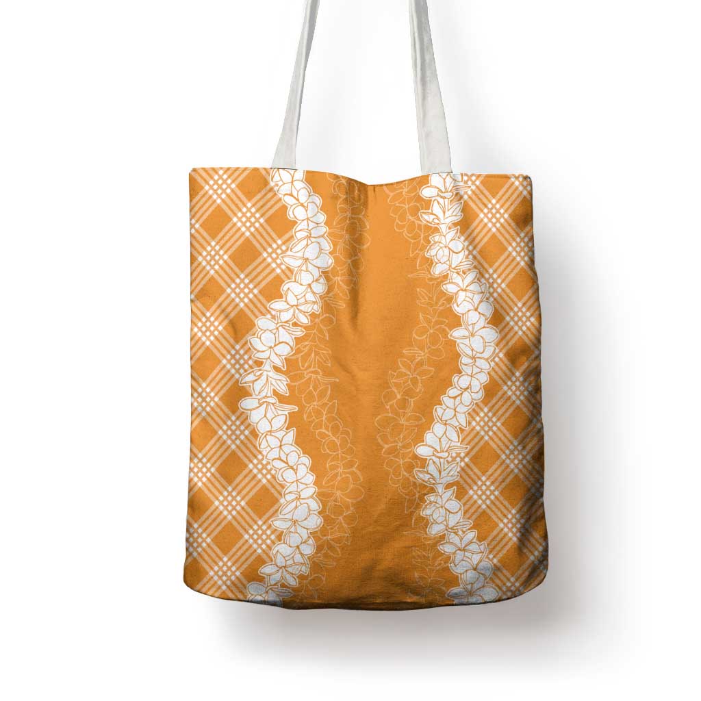 Hawaii Aloha Plumeria Lei Orange Palaka Tote Bag - Polynesian Pride