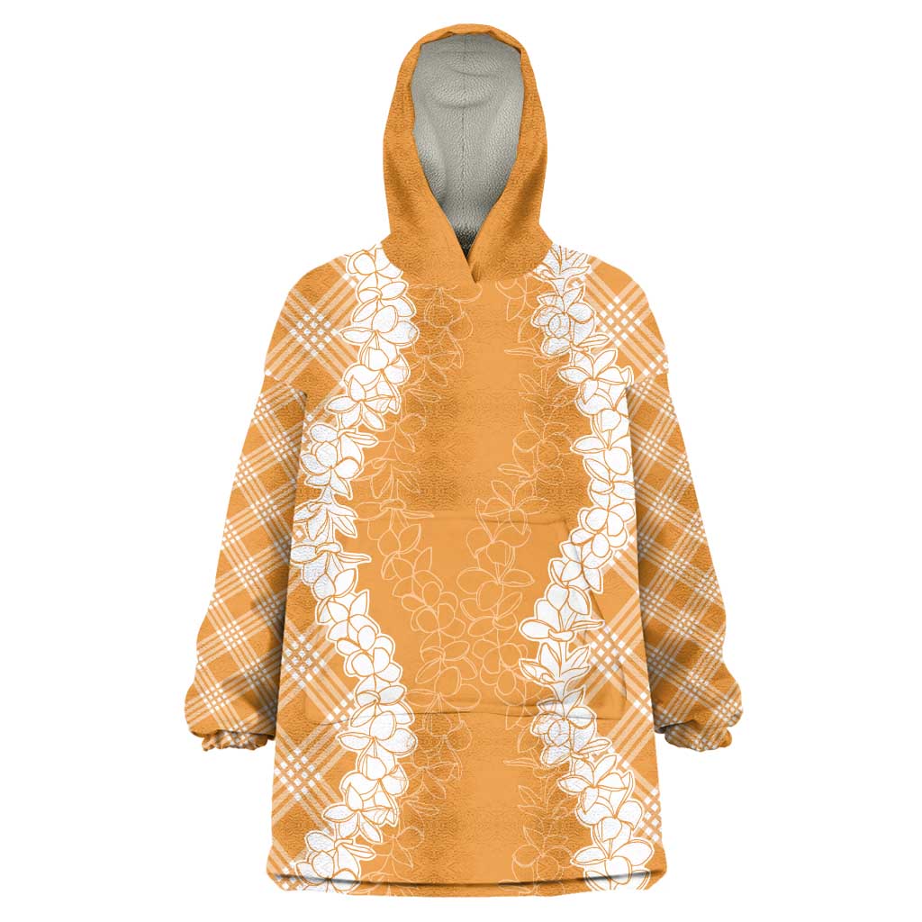 Hawaii Aloha Plumeria Lei Orange Palaka Wearable Blanket Hoodie LT7 One Size Orange - Polynesian Pride