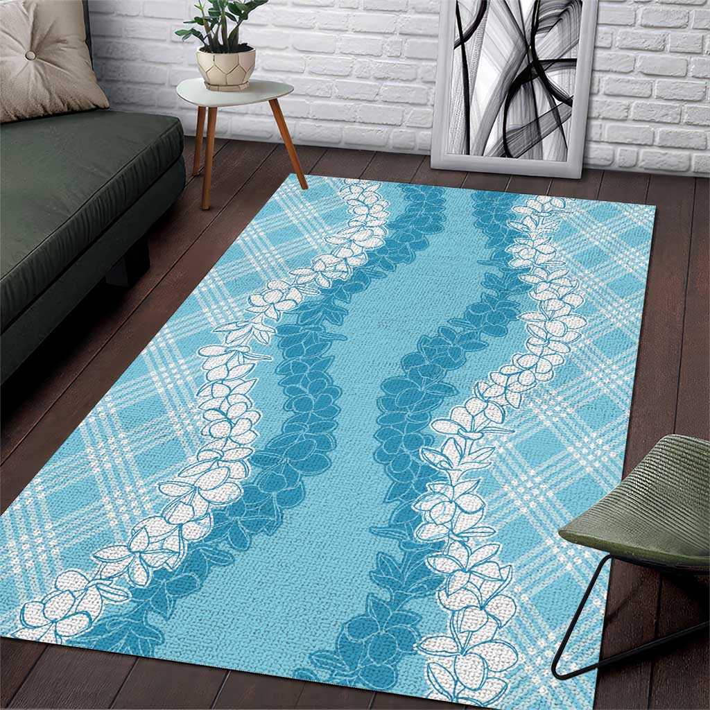 Hawaii Aloha Plumeria Lei Turquoise Palaka Area Rug - Polynesian Pride