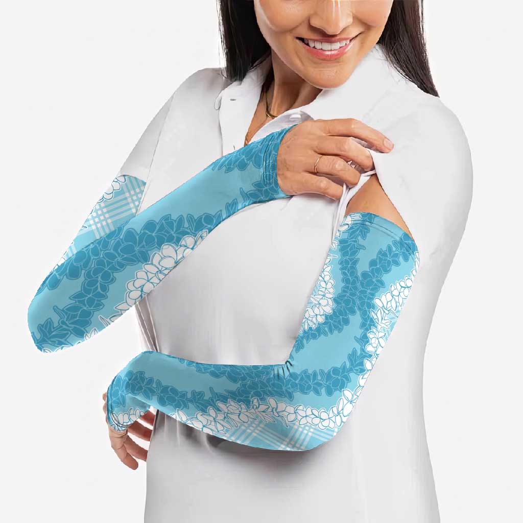 Hawaii Aloha Plumeria Lei Turquoise Palaka Arm Sleeves - Polynesian Pride