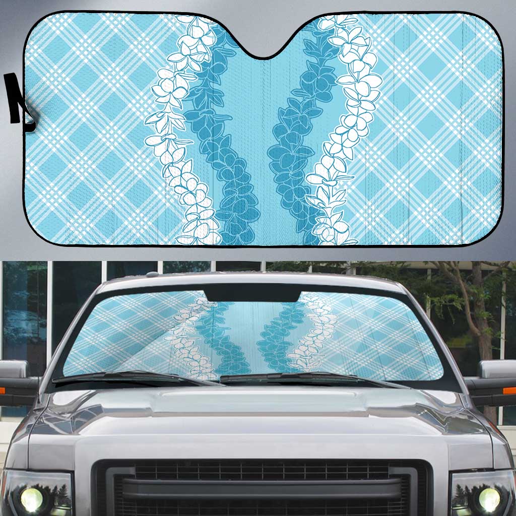 Hawaii Aloha Plumeria Lei Turquoise Palaka Auto Sun Shade - Polynesian Pride