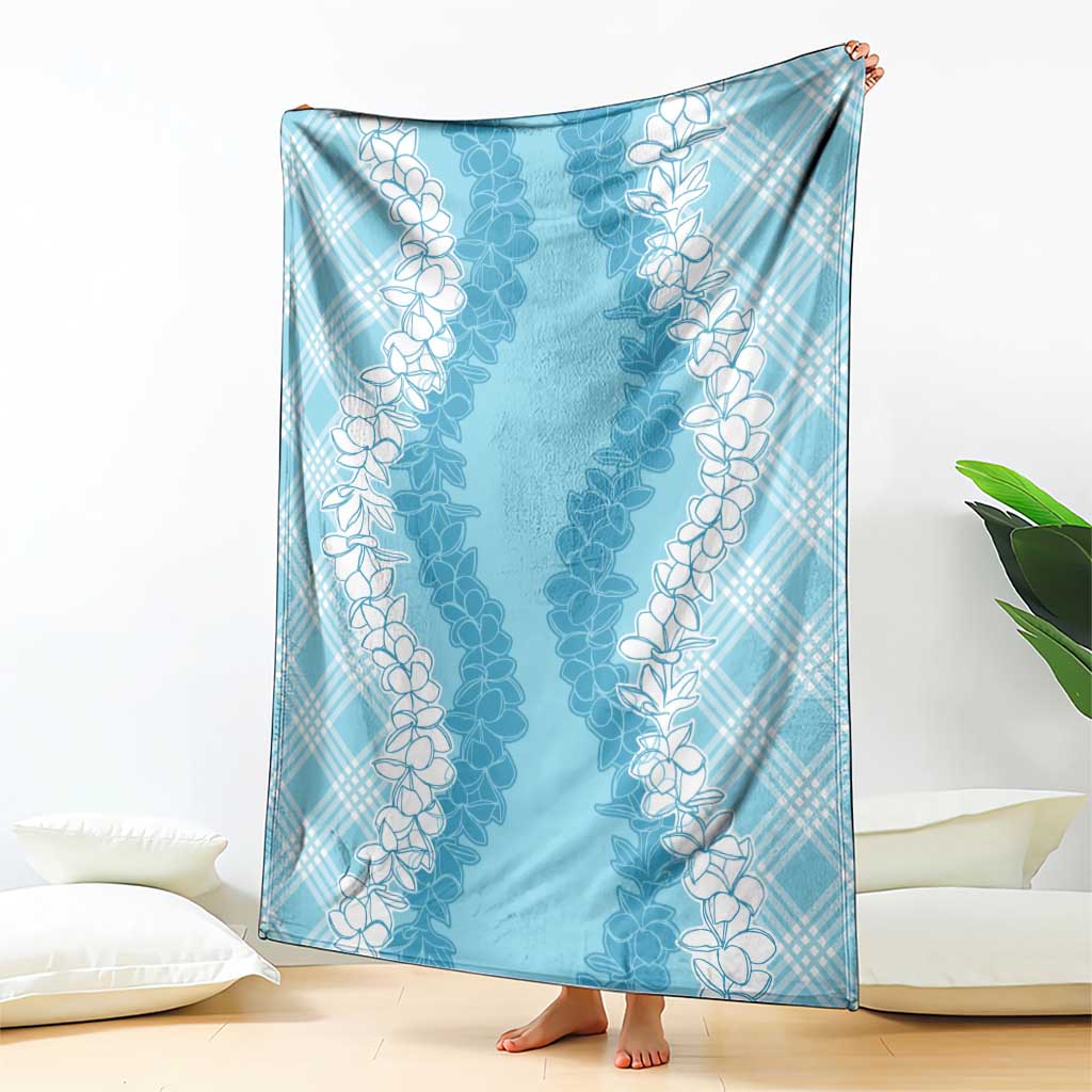 Hawaii Aloha Plumeria Lei Turquoise Palaka Blanket - Polynesian Pride