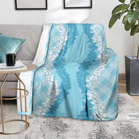Hawaii Aloha Plumeria Lei Turquoise Palaka Blanket - Polynesian Pride