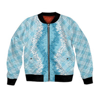 Hawaii Aloha Plumeria Lei Turquoise Palaka Bomber Jacket - Polynesian Pride