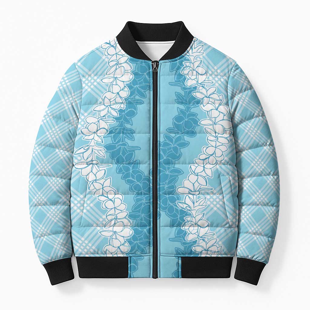 Hawaii Aloha Plumeria Lei Turquoise Palaka Bomber Puffer Jacket LT7 Unisex Turquoise - Polynesian Pride