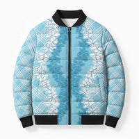 Hawaii Aloha Plumeria Lei Turquoise Palaka Bomber Puffer Jacket LT7 Unisex Turquoise - Polynesian Pride