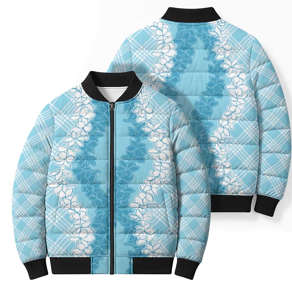 Hawaii Aloha Plumeria Lei Turquoise Palaka Bomber Puffer Jacket LT7 - Polynesian Pride