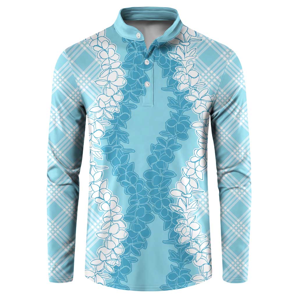 Hawaii Aloha Plumeria Lei Turquoise Palaka Button Sweatshirt LT7 Turquoise - Polynesian Pride