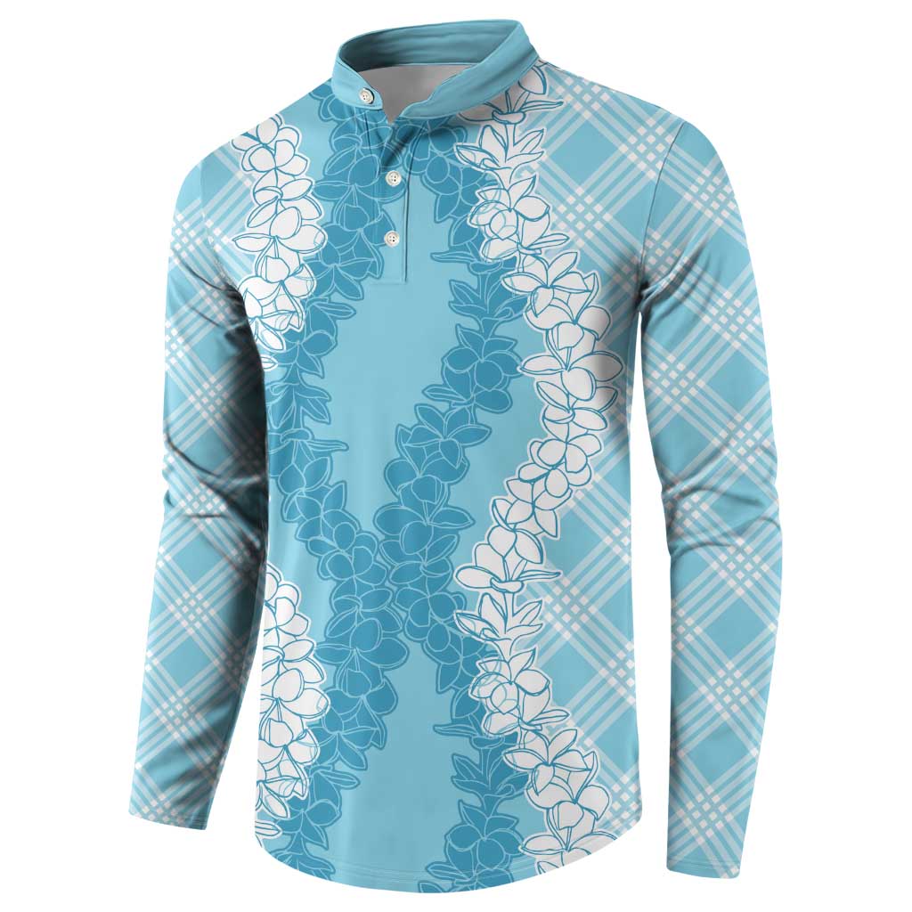 Hawaii Aloha Plumeria Lei Turquoise Palaka Button Sweatshirt LT7 - Polynesian Pride