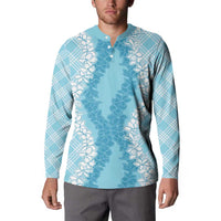 Hawaii Aloha Plumeria Lei Turquoise Palaka Button Sweatshirt LT7 - Polynesian Pride