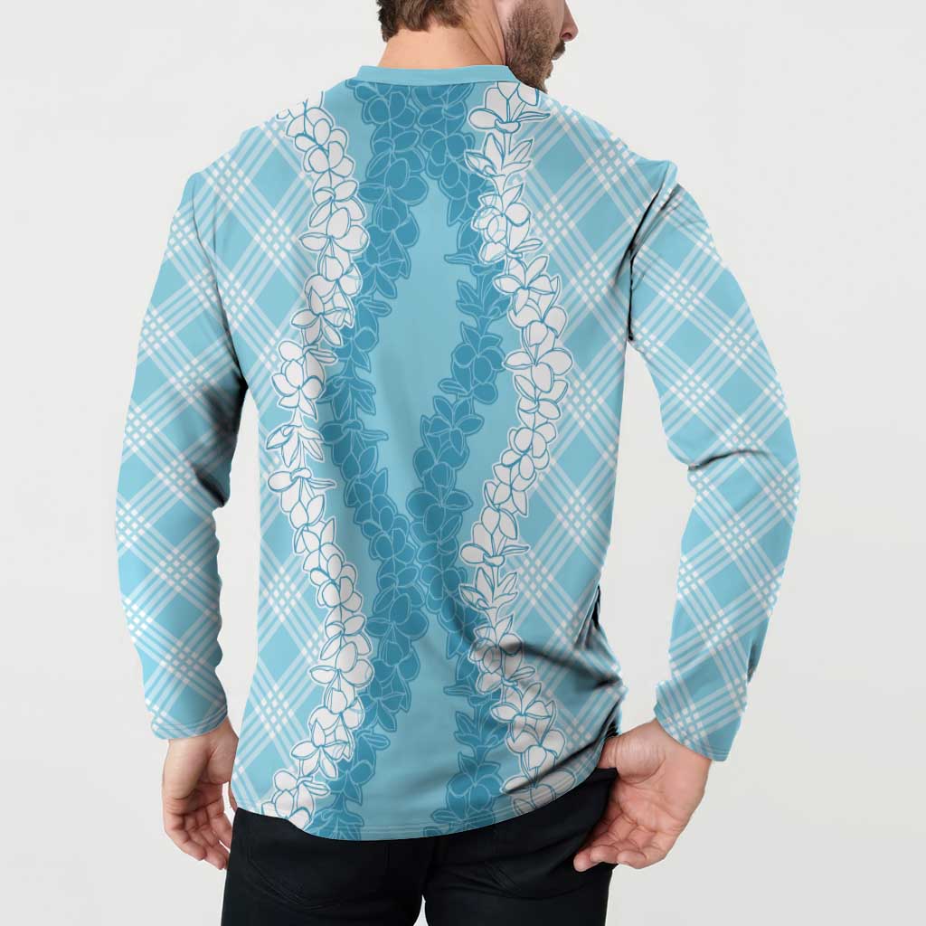 Hawaii Aloha Plumeria Lei Turquoise Palaka Button Sweatshirt LT7 - Polynesian Pride