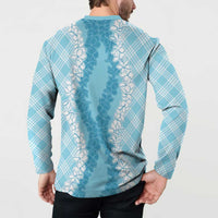 Hawaii Aloha Plumeria Lei Turquoise Palaka Button Sweatshirt LT7 - Polynesian Pride