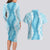 Hawaii Aloha Plumeria Lei Turquoise Palaka Couples Matching Long Sleeve Bodycon Dress and Hawaiian Shirt - Polynesian Pride