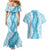 Hawaii Aloha Plumeria Lei Turquoise Palaka Couples Matching Mermaid Dress and Hawaiian Shirt - Polynesian Pride