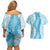 Hawaii Aloha Plumeria Lei Turquoise Palaka Couples Matching Off Shoulder Short Dress and Hawaiian Shirt - Polynesian Pride