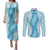 Hawaii Aloha Plumeria Lei Turquoise Palaka Couples Matching Puletasi and Long Sleeve Button Shirt - Polynesian Pride