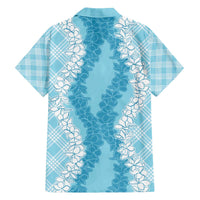 Hawaii Aloha Plumeria Lei Turquoise Palaka Family Matching Off The Shoulder Long Sleeve Dress and Hawaiian Shirt - Polynesian Pride