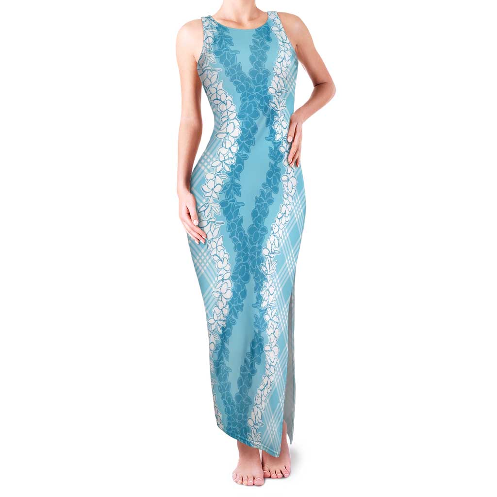 Hawaii Aloha Plumeria Lei Turquoise Palaka Family Matching Tank Maxi Dress and Hawaiian Shirt - Polynesian Pride