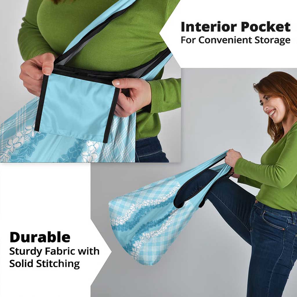 Hawaii Aloha Plumeria Lei Turquoise Palaka Grocery Bag - Polynesian Pride