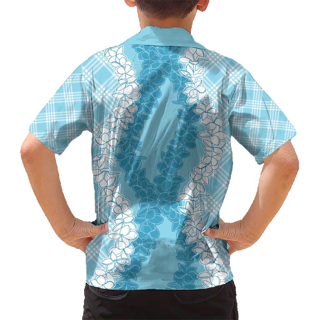 Hawaii Aloha Plumeria Lei Turquoise Palaka Kid Hawaiian Shirt LT7 - Polynesian Pride