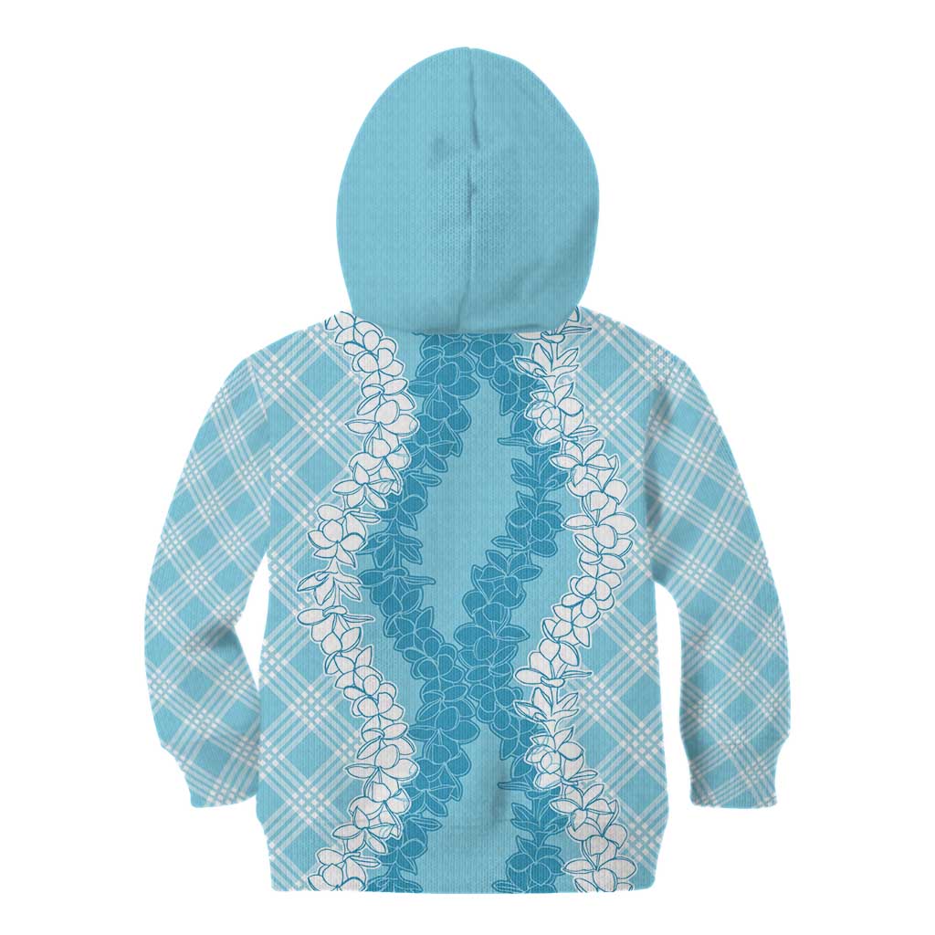 Hawaii Aloha Plumeria Lei Turquoise Palaka Kid Hoodie - Polynesian Pride