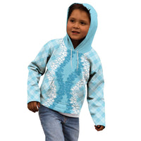 Hawaii Aloha Plumeria Lei Turquoise Palaka Kid Hoodie - Polynesian Pride