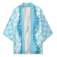 Hawaii Aloha Plumeria Lei Turquoise Palaka Kimono - Polynesian Pride