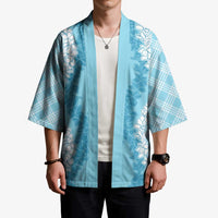 Hawaii Aloha Plumeria Lei Turquoise Palaka Kimono - Polynesian Pride