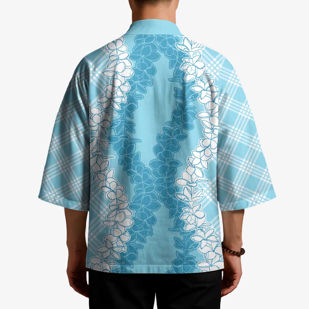 Hawaii Aloha Plumeria Lei Turquoise Palaka Kimono - Polynesian Pride