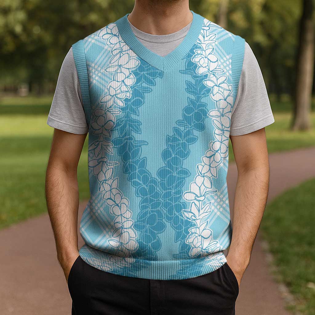 Hawaii Aloha Plumeria Lei Turquoise Palaka Christmas Knitted V-Neck Vest - Polynesian Pride