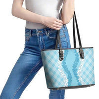 Hawaii Aloha Plumeria Lei Turquoise Palaka Leather Tote Bag - Polynesian Pride