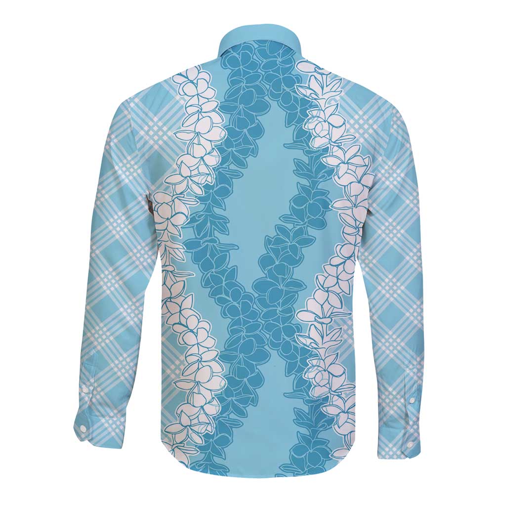 Hawaii Aloha Plumeria Lei Turquoise Palaka Long Sleeve Button Shirt LT7 - Polynesian Pride