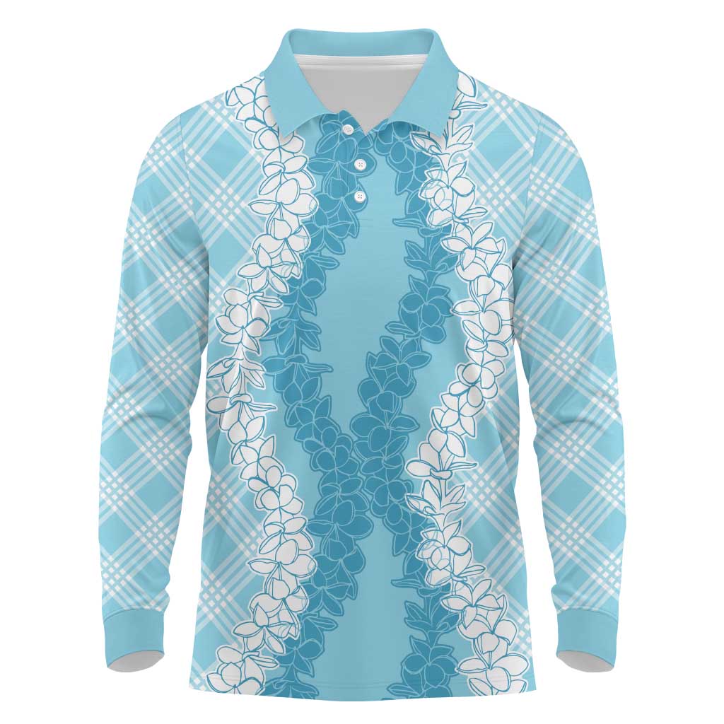 Hawaii Aloha Plumeria Lei Turquoise Palaka Long Sleeve Polo Shirt - Polynesian Pride