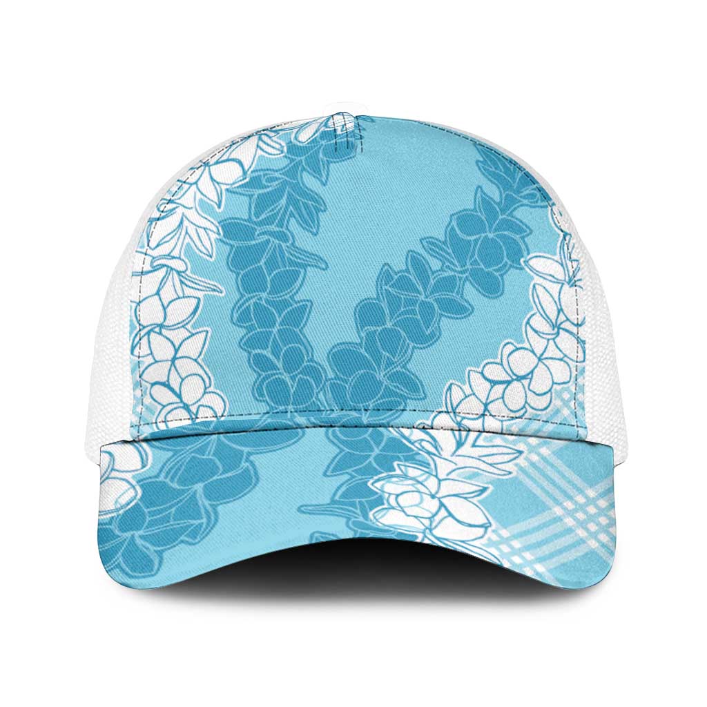 Hawaii Aloha Plumeria Lei Turquoise Palaka Mesh Trucker Cap - Polynesian Pride
