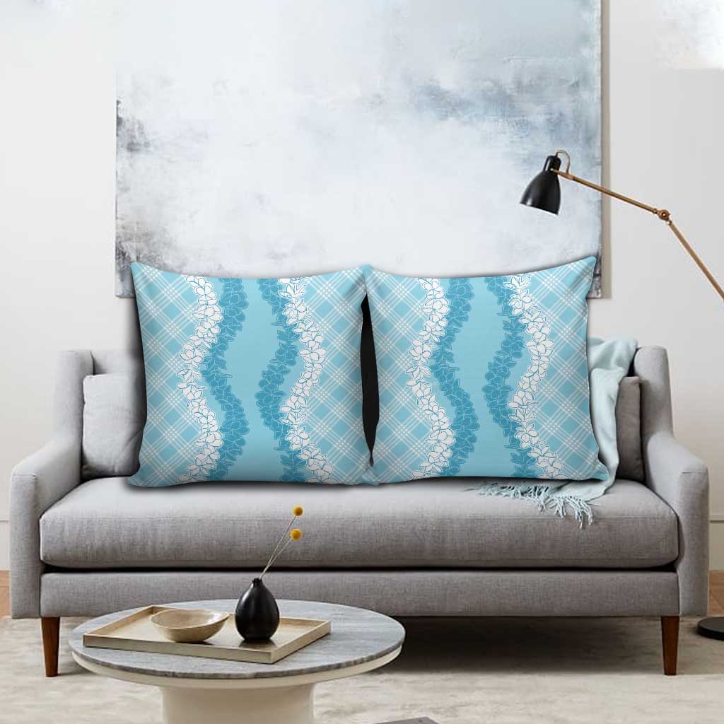 Hawaii Aloha Plumeria Lei Turquoise Palaka Pillow Cover - Polynesian Pride