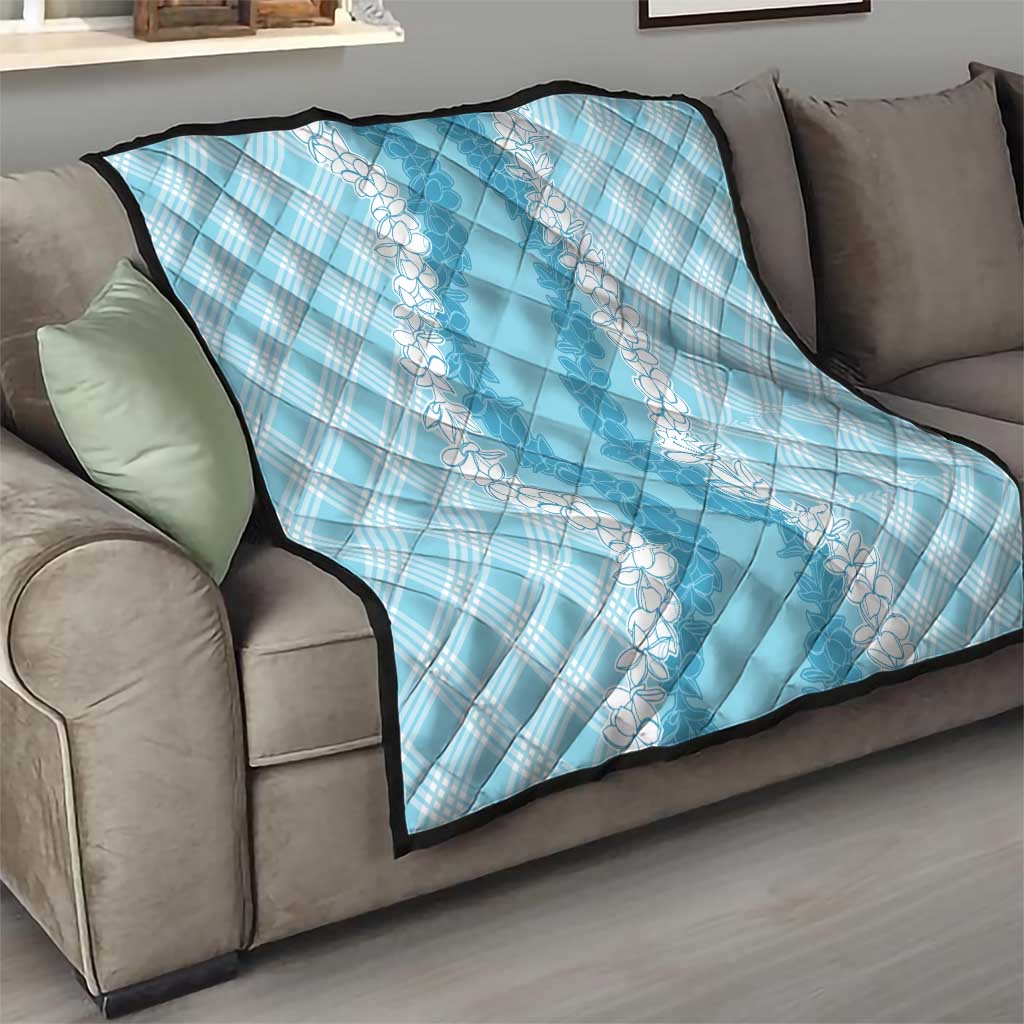 Hawaii Aloha Plumeria Lei Turquoise Palaka Quilt - Polynesian Pride