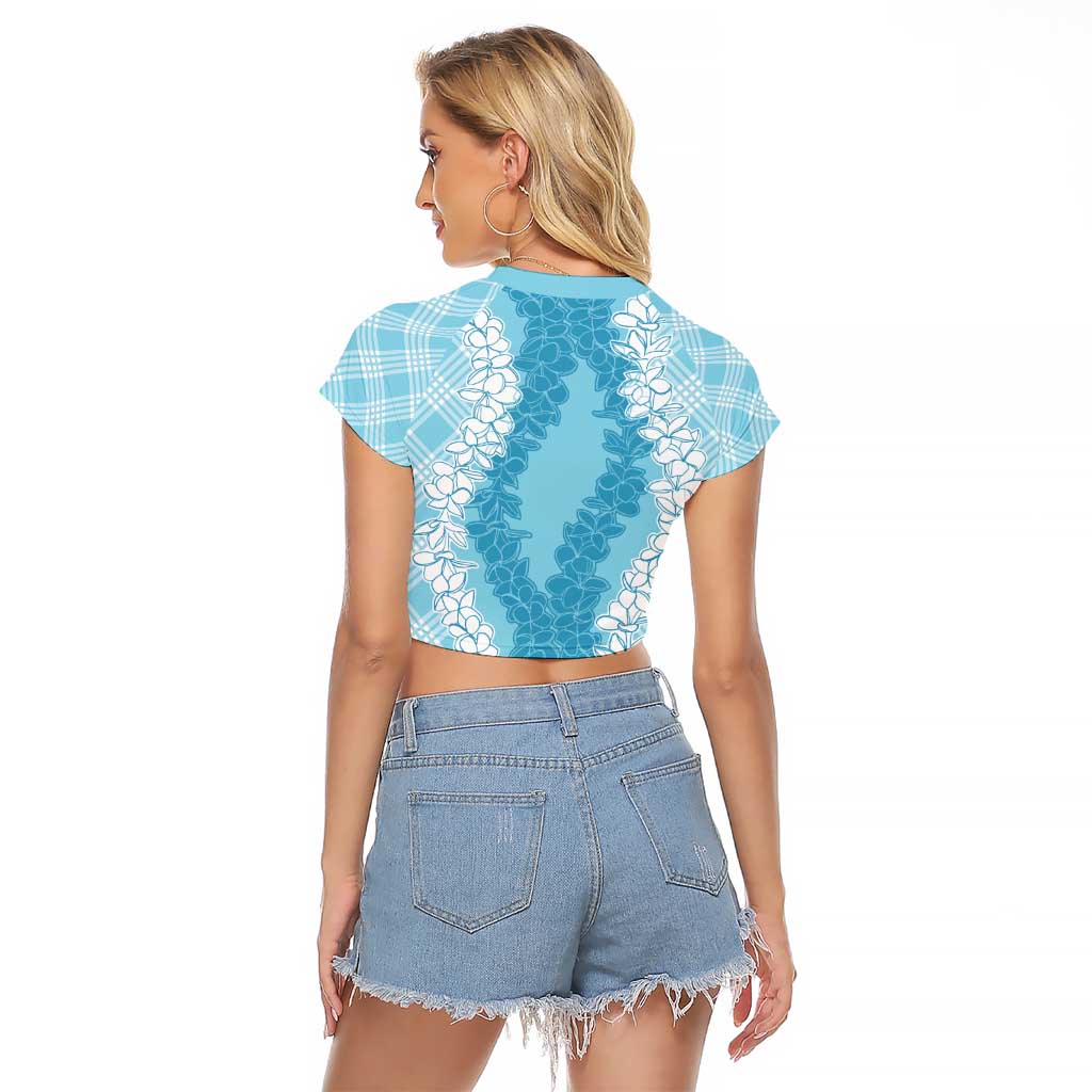 Hawaii Aloha Plumeria Lei Turquoise Palaka Raglan Cropped T Shirt LT7 - Polynesian Pride