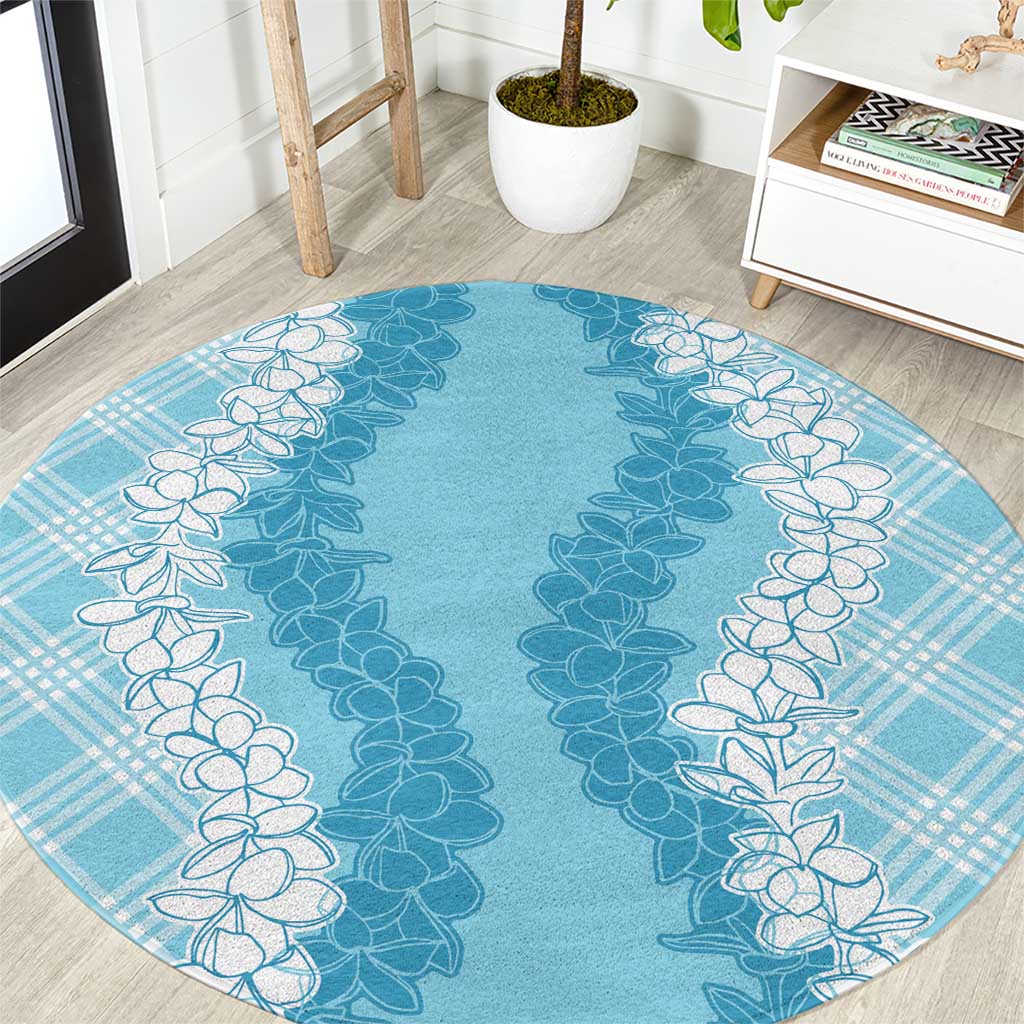 Hawaii Aloha Plumeria Lei Turquoise Palaka Round Carpet LT7 Turquoise - Polynesian Pride
