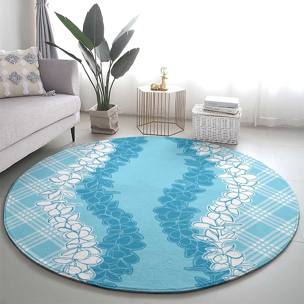 Hawaii Aloha Plumeria Lei Turquoise Palaka Round Carpet LT7 - Polynesian Pride