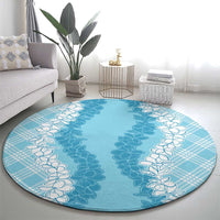 Hawaii Aloha Plumeria Lei Turquoise Palaka Round Carpet LT7 - Polynesian Pride