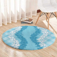 Hawaii Aloha Plumeria Lei Turquoise Palaka Round Carpet LT7 - Polynesian Pride